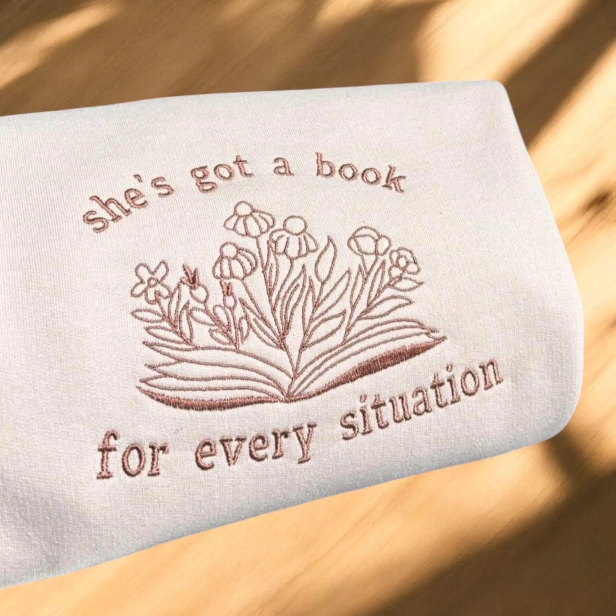 Embroidered 'Book For Every Situation' Sweatshirt: Reading Lover Crew Neck - Image 5