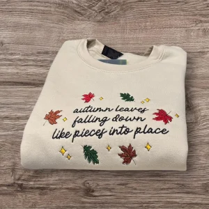 Embroidered Autumn Leaves Sweatshirt: Cosy Crew Neck Jumper