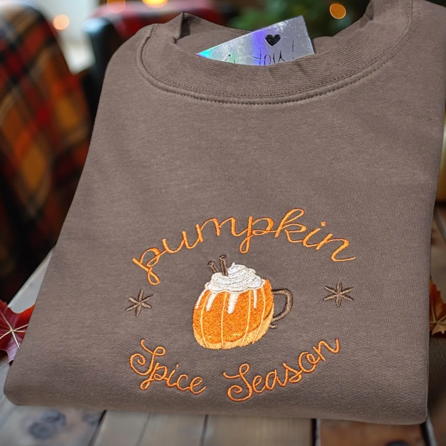 Embroidered Pumpkin Spice Sweatshirt: Autumn Leaves Season Jumper - Image 4