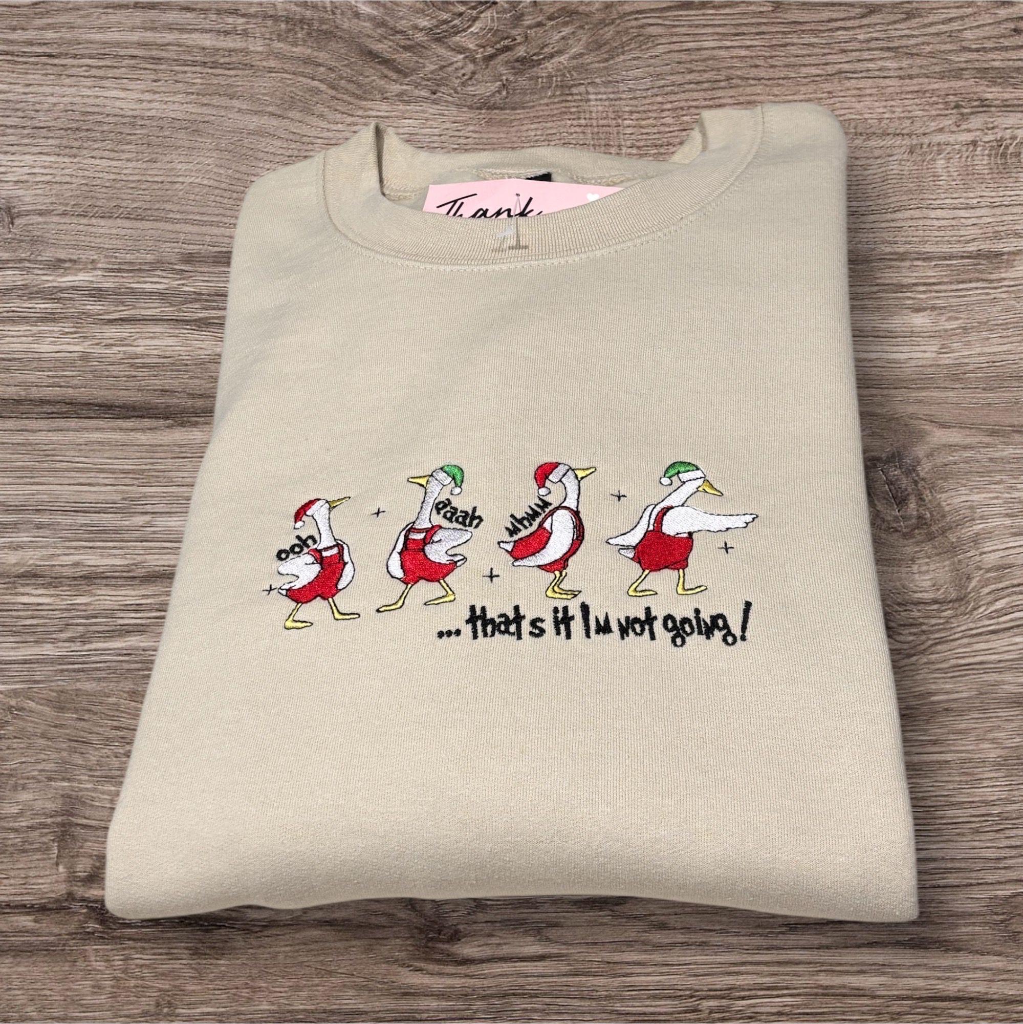 Embroidered Goose Christmas Sweatshirt: Funny Festive Jumper