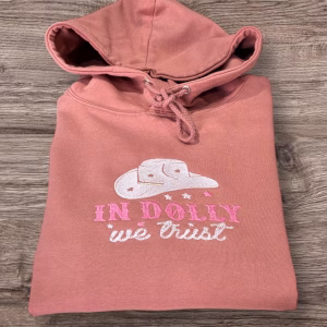 Embroidered Cowboy Hat Sweatshirt: "In Dolly We Trust" Country Western