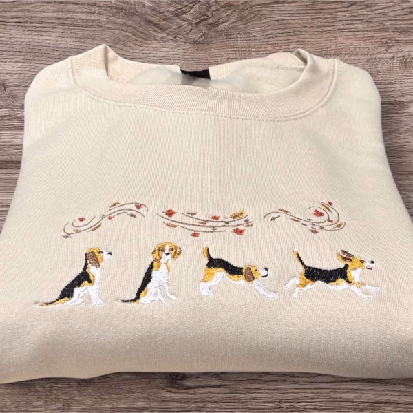 Beagle Dog Embroidered Sweatshirt Or Hoodie, Autumn Leaves. Dog Pet Lover Gift.