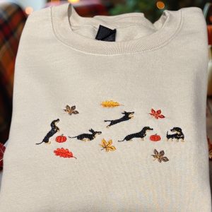 Autumn Playful Dacshund Dogs Embroidered Sweatshirt Or Hoodie.