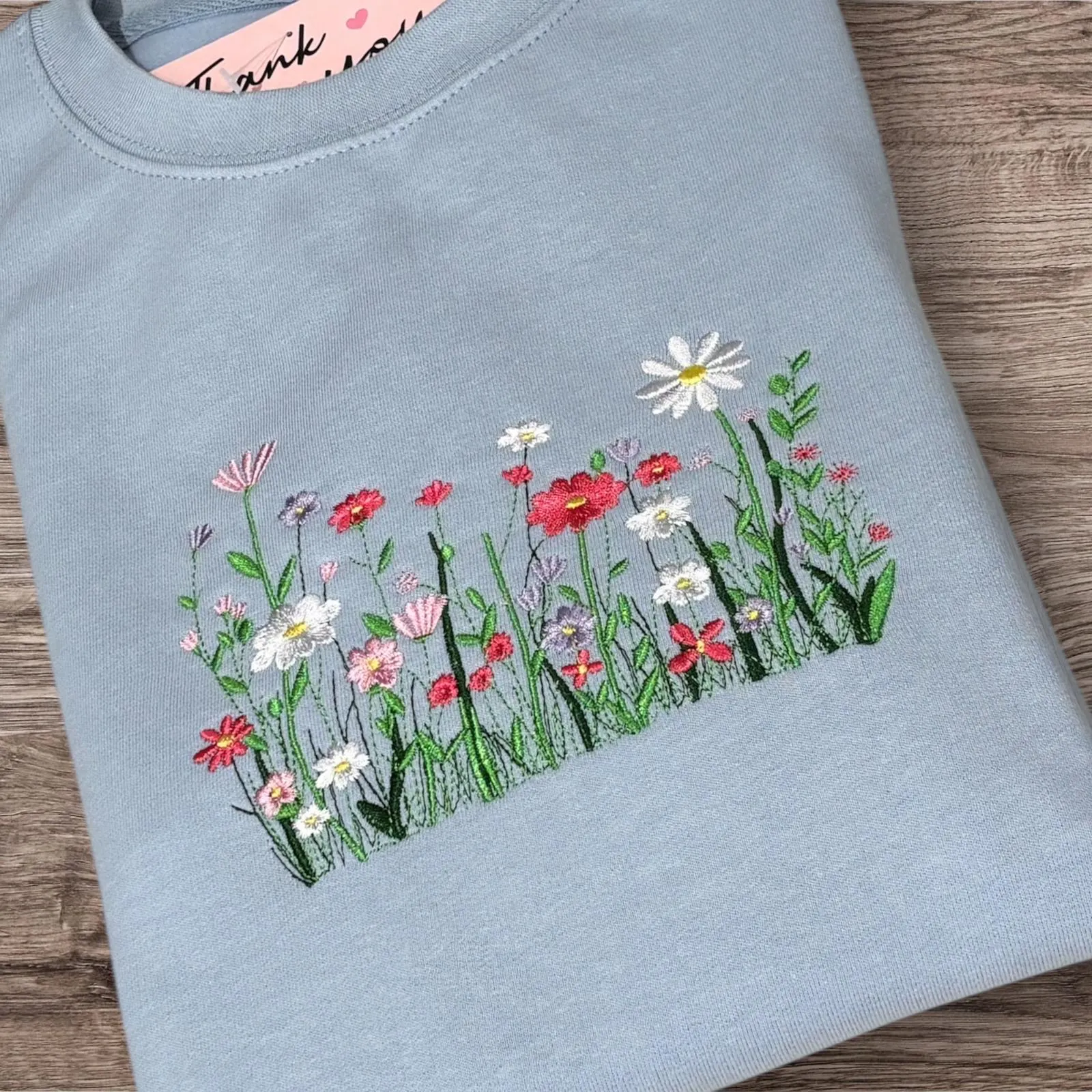 Enchanted hedgerow embroidered, floral woodland sweatshirt, hoodie. Pretty flowers, wildlife, forestry, wildflower embroidery. - Image 2