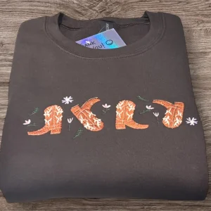 Embroidered Cowboy Boots Sweatshirt: Country Music Western Wear