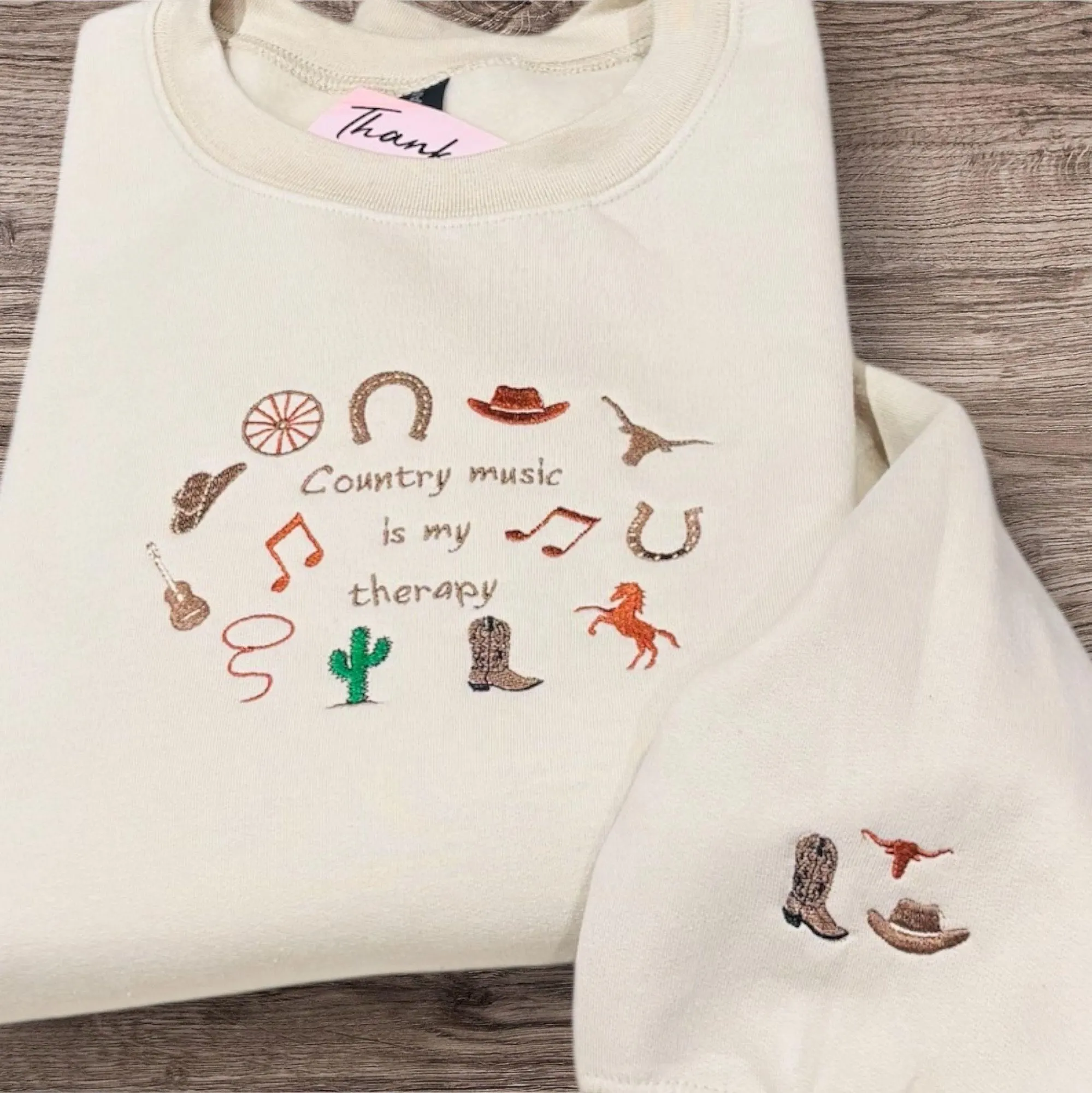 Country Music Is My Therapy, Embroidered Sweatshirt Or Hoodie.