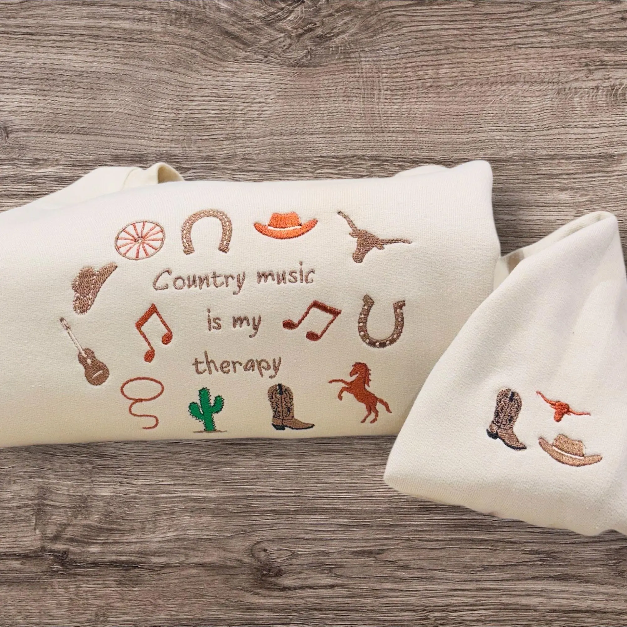 Country Music Is My Therapy, Embroidered Sweatshirt Or Hoodie. - Image 3