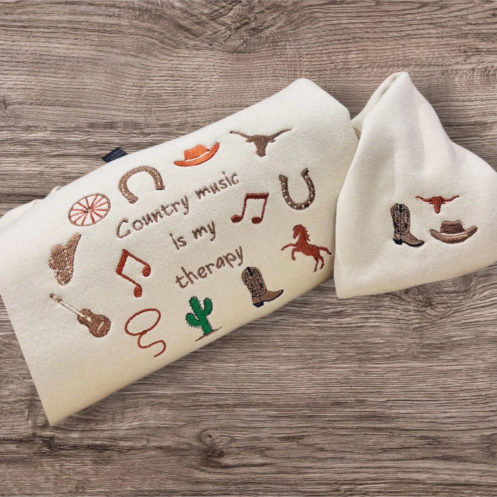 Country Music Is My Therapy, Embroidered Sweatshirt Or Hoodie. - Image 2