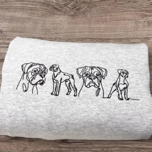 Embroidered Boxer Dog Sweatshirt: Line Art Pet Pullover