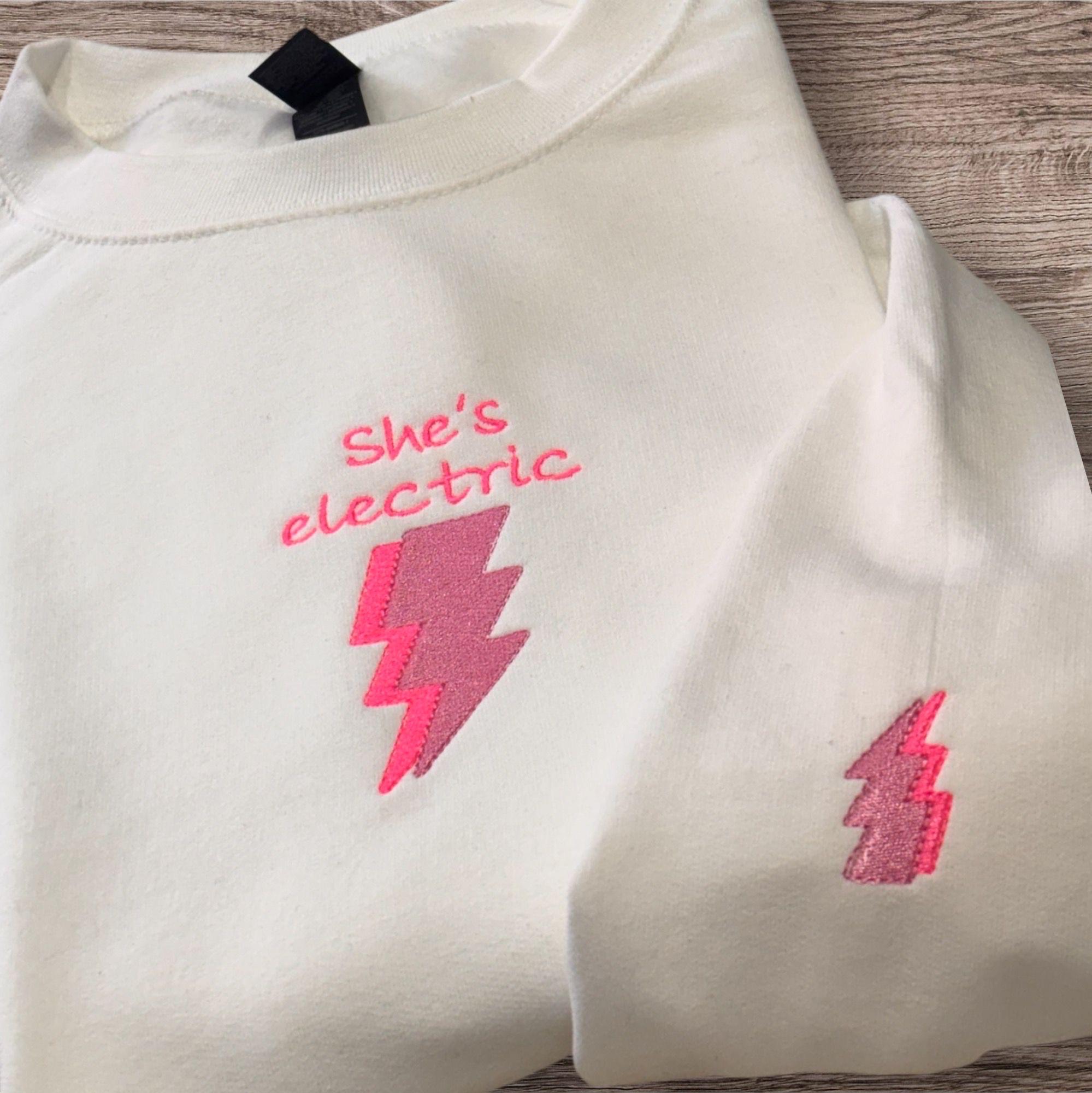 Embroidered Lightning Bolt Sweatshirt: Retro Britpop Music, She's Electric - Image 2