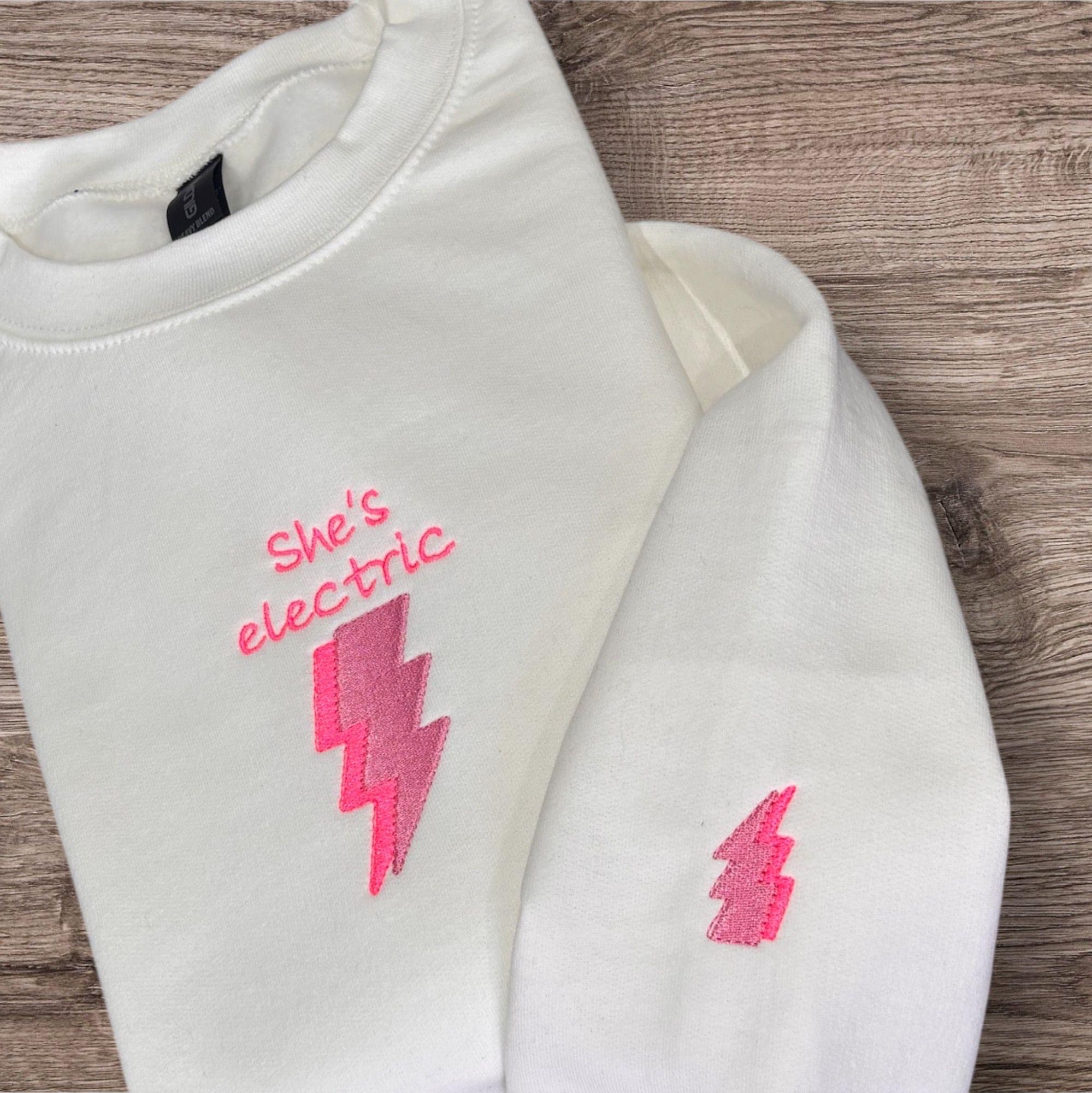 Embroidered Lightning Bolt Sweatshirt: Retro Britpop Music, She's Electric