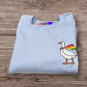 Embroidered Silly Goose LGBTQ Flag Shirt: Funny Animal Top