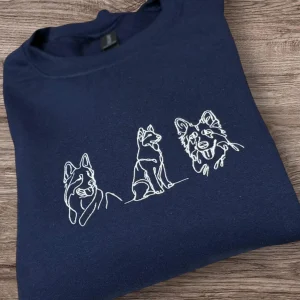 Minimalist German Shepherd Line Art, Embroidered Sweatshirt Or Hoodie. Dog Breed, Pet Gifts.