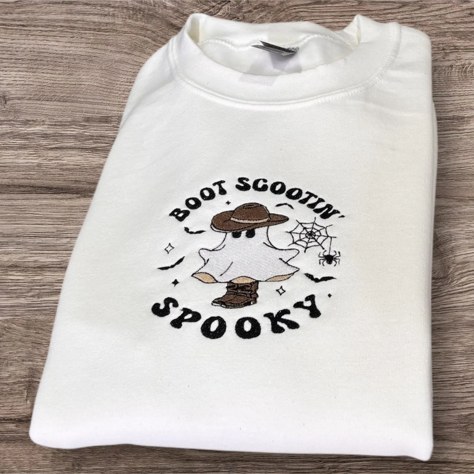 Embroidered Cowboy Ghost Sweatshirt: Boot Scootin' Spooky Western Halloween