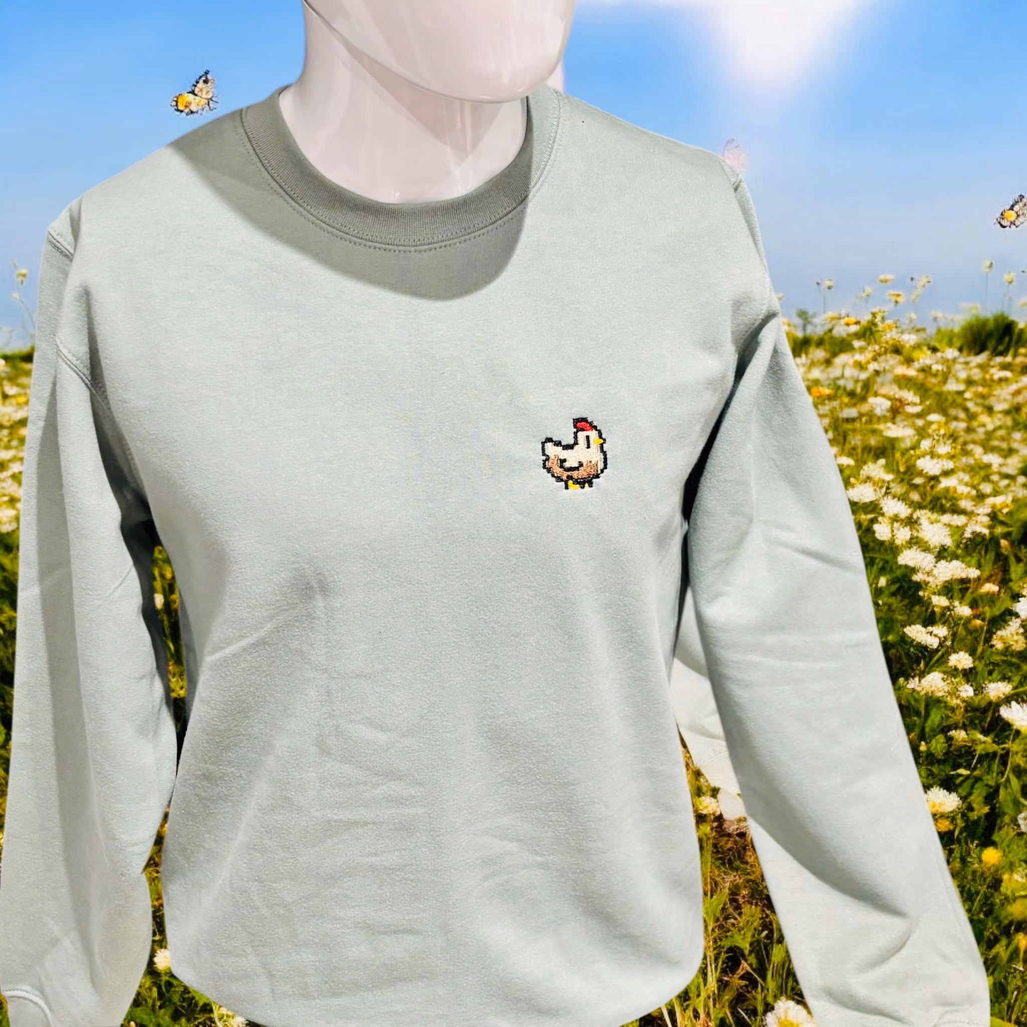 Pixel Chicken Embroidered Sweatshirt Or Hoodie - Stardew Valley Gaming Gift. - Image 5