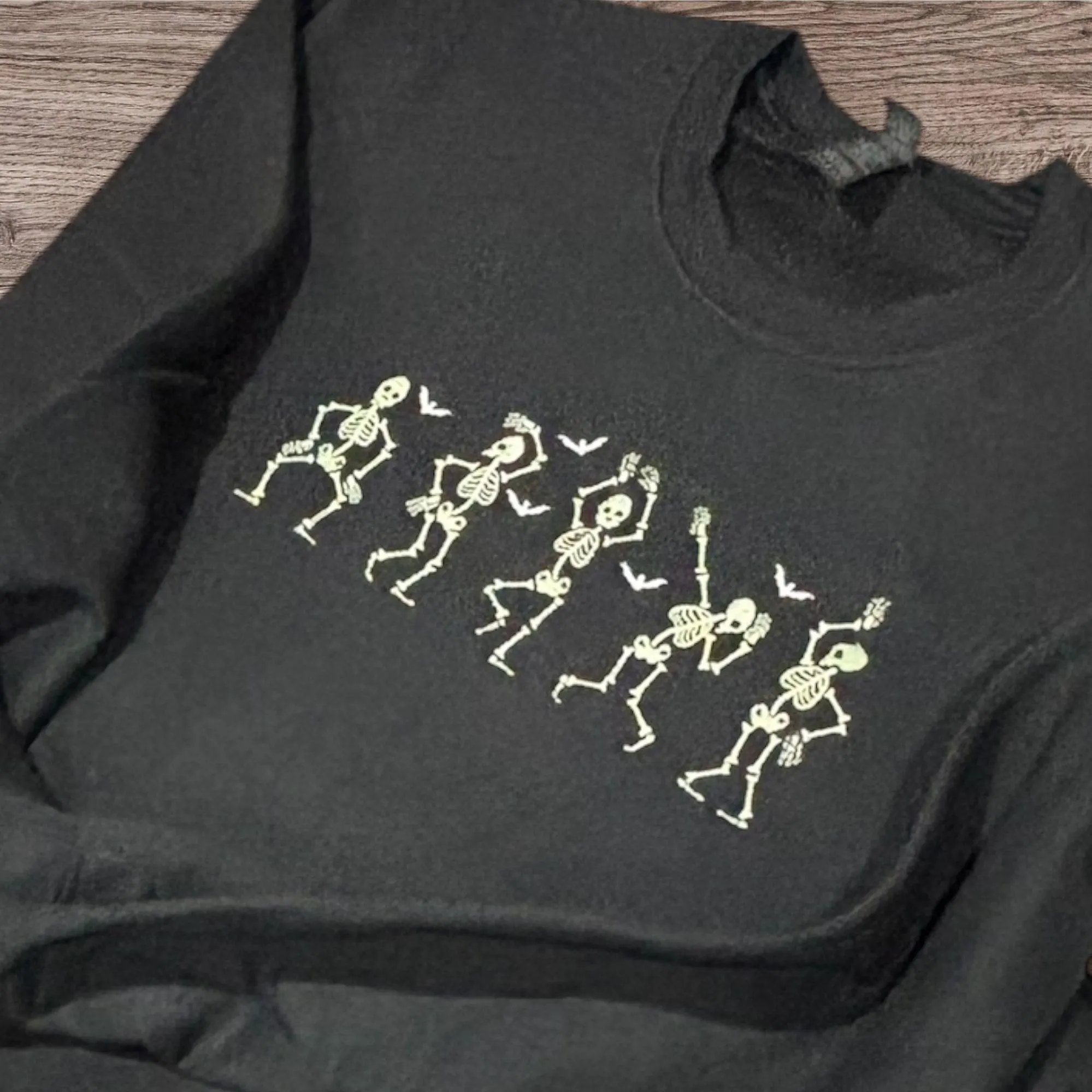 Embroidered Glow In The Dark Dancing Skeletons Sweatshirt: Spooky Halloween Hoodie - Image 3