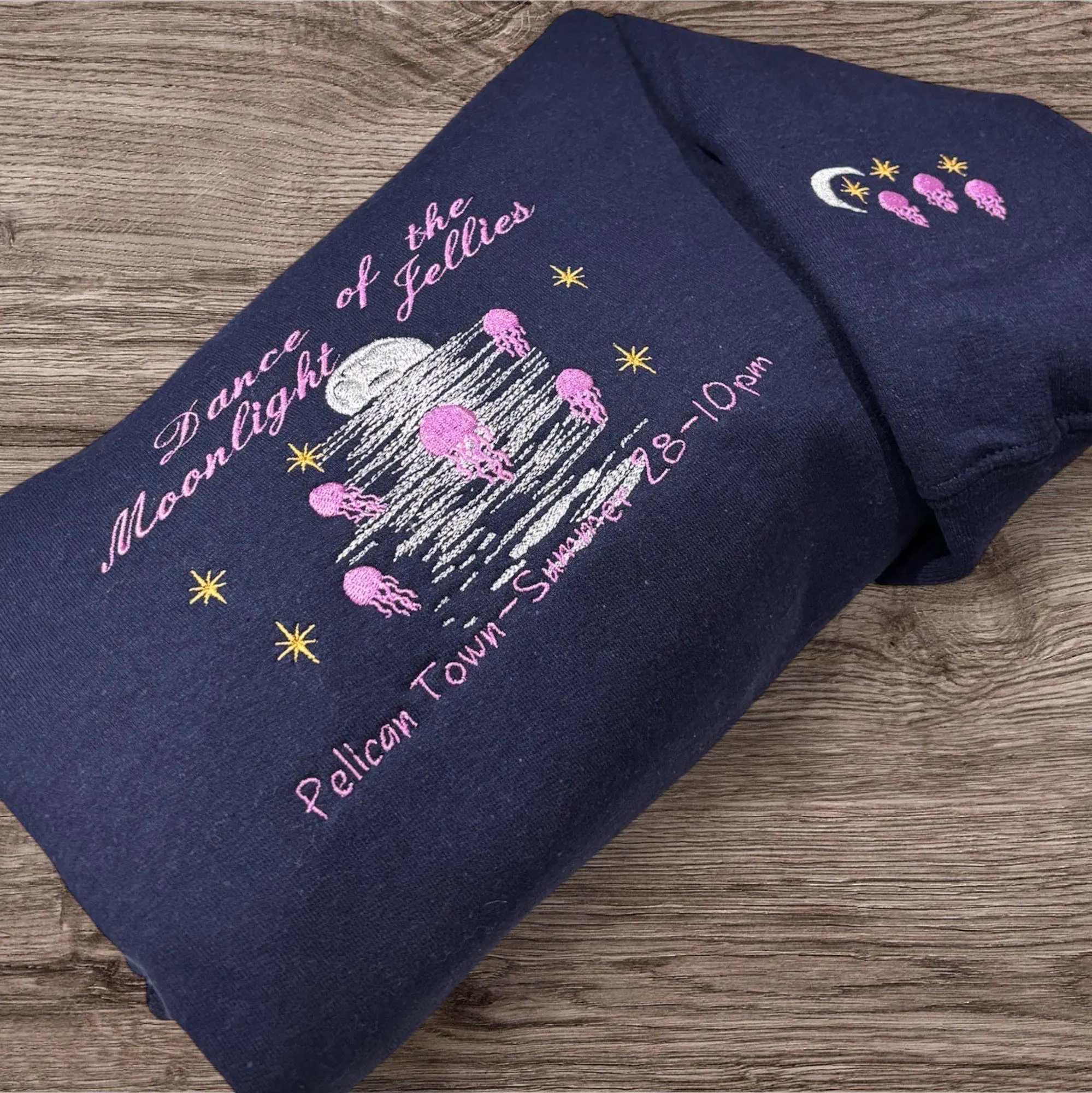 Dance Of The Moonlight Jellies Embroidered Jelly fish sweatshirt or hoodie.