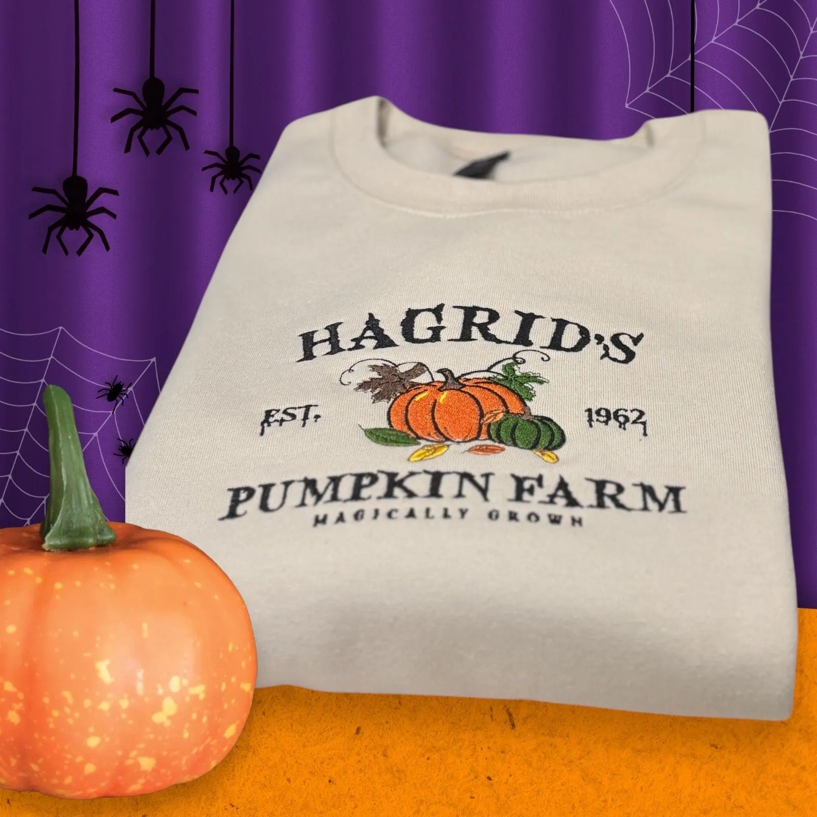Embroidered Pumpkin Farm Sweatshirt: Vintage Halloween Hoodie - Image 3