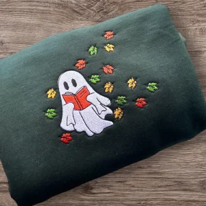 Embroidered Reading Ghost Sweatshirt or Hoodie