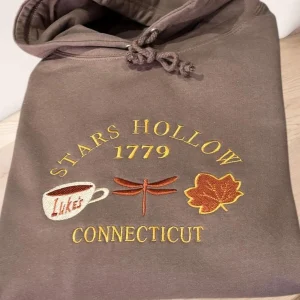 Embroidered Stars Hollow Sweatshirt: Gilmore Girls Autumn Hoodie.