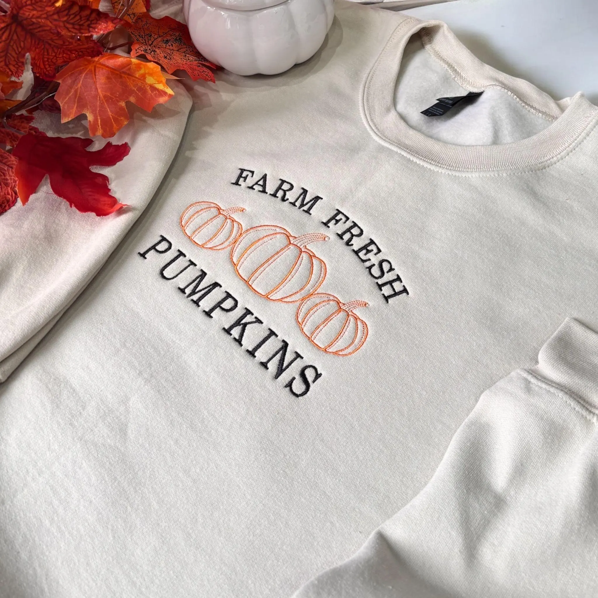 Pumpkin Patch Farm Fresh Pumpkins Embroidered Sweatshirt Or Hoodie. - Image 3