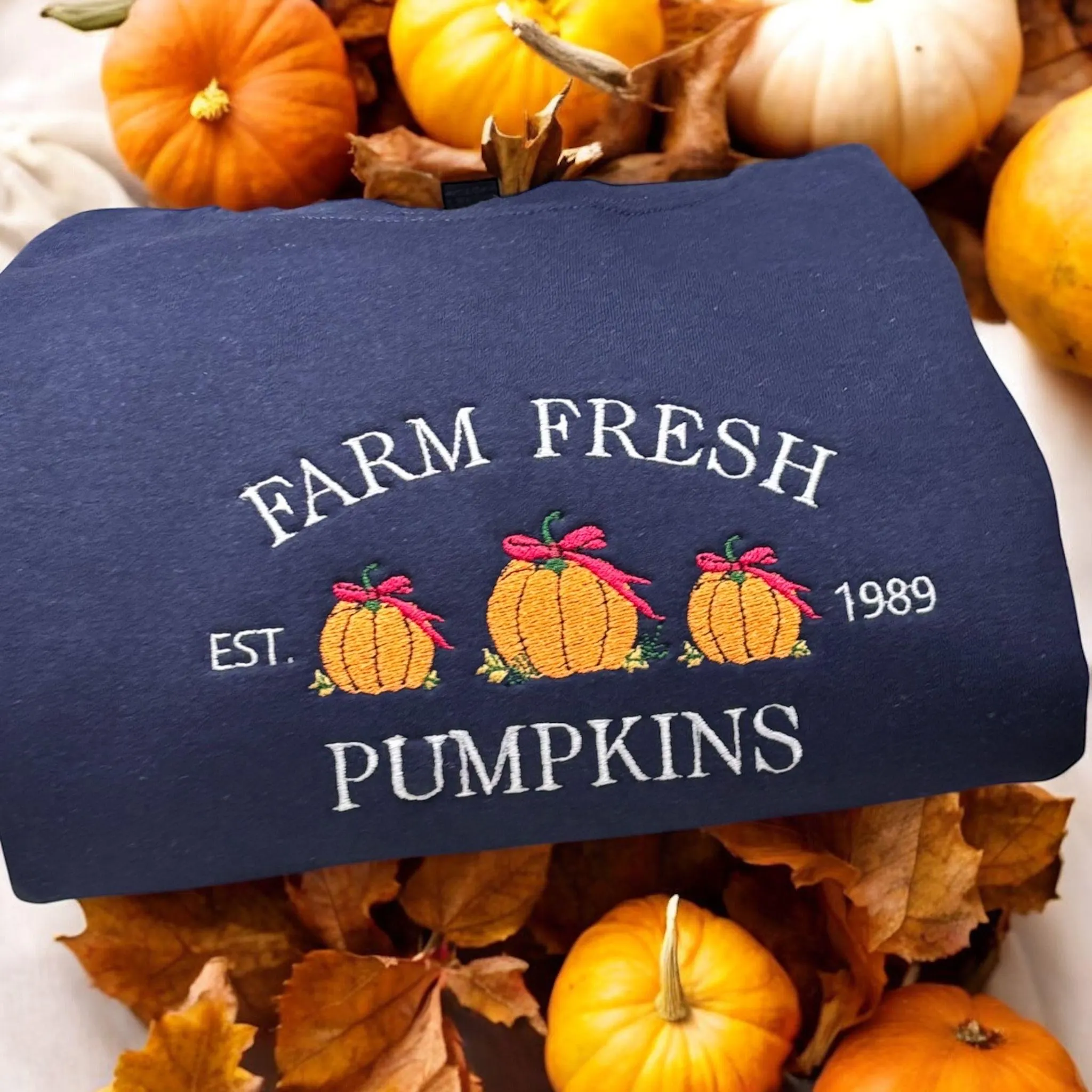 Pumpkin Patch Farm Fresh Pumpkins Embroidered Sweatshirt Or Hoodie. - Image 2