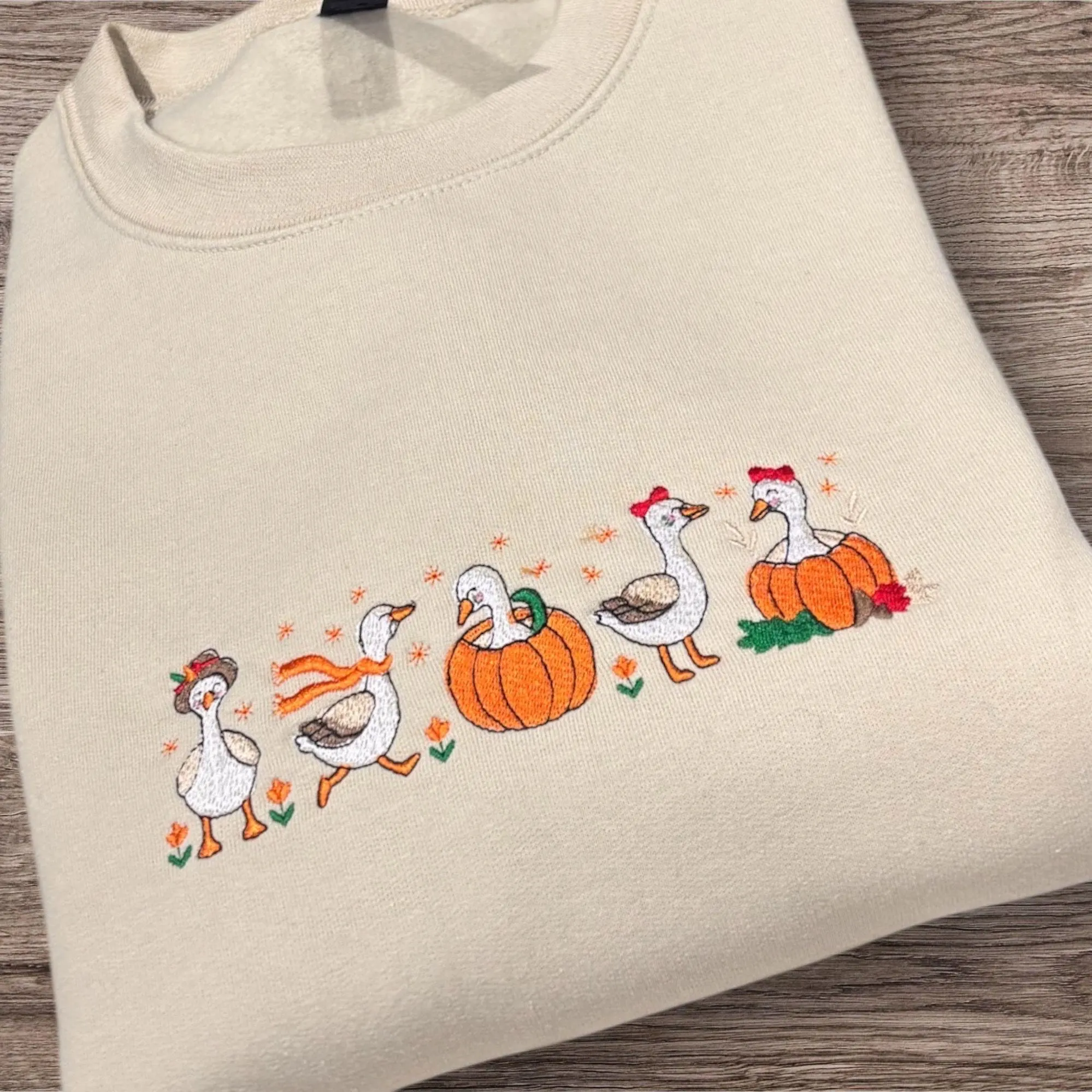 Autumn/fall Halloween geese embroidered sweatshirt or hoodie.