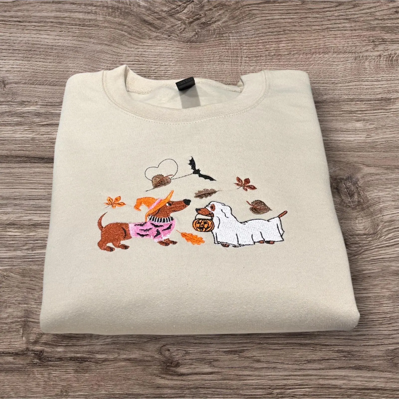 Halloween Dacshund Dogs Embroidered Sweatshirt Or Hoodie.