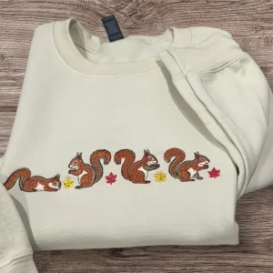 Autumn/fall Squirrel Embroidered Sweatshirt or hoodie.