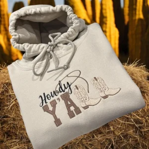 Embroidered Cowboy Boots Sweatshirt Howdy Y'all Western Style