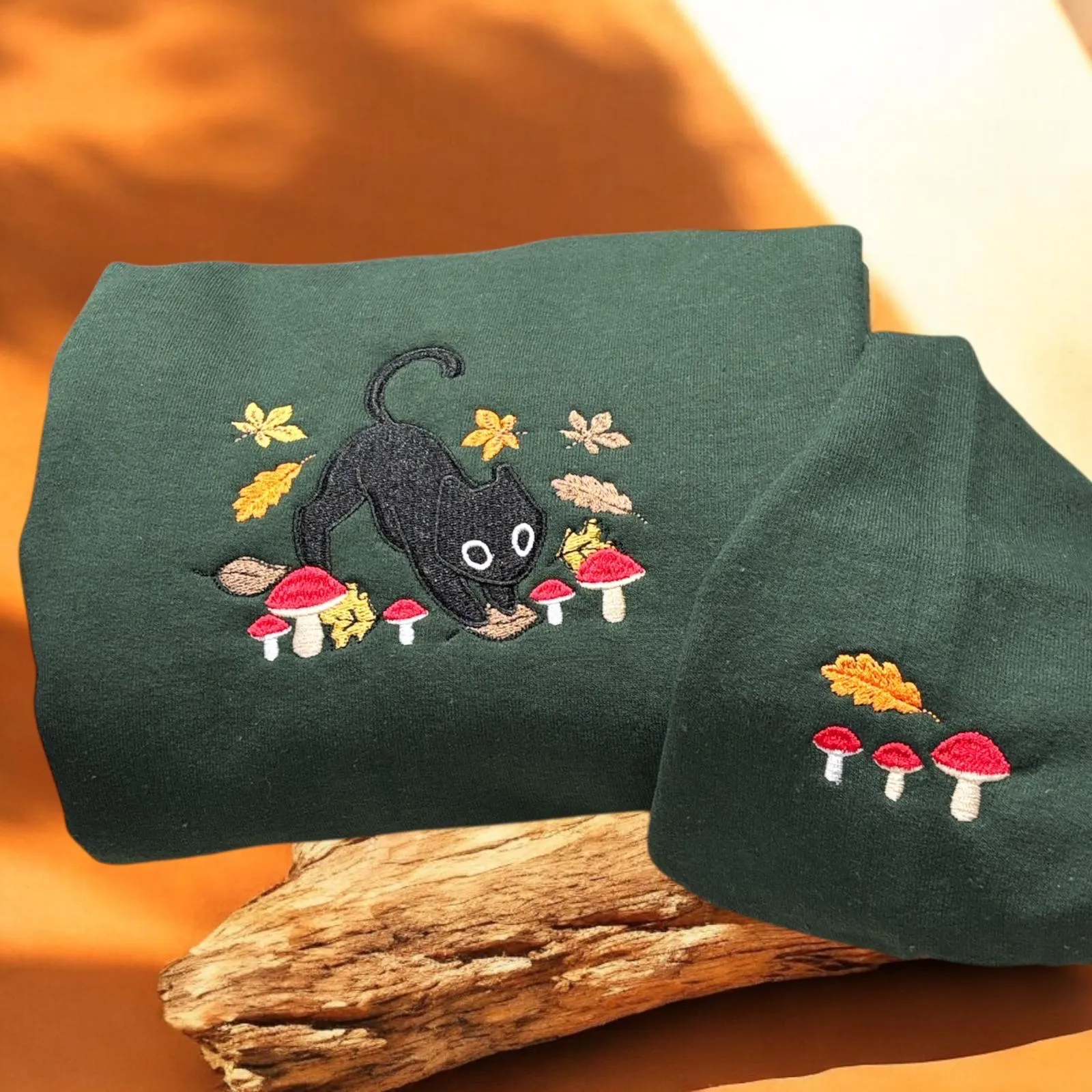 Autumn Cat with mushrooms Embroidered Sweatshirt Or Hoodie. - Image 2