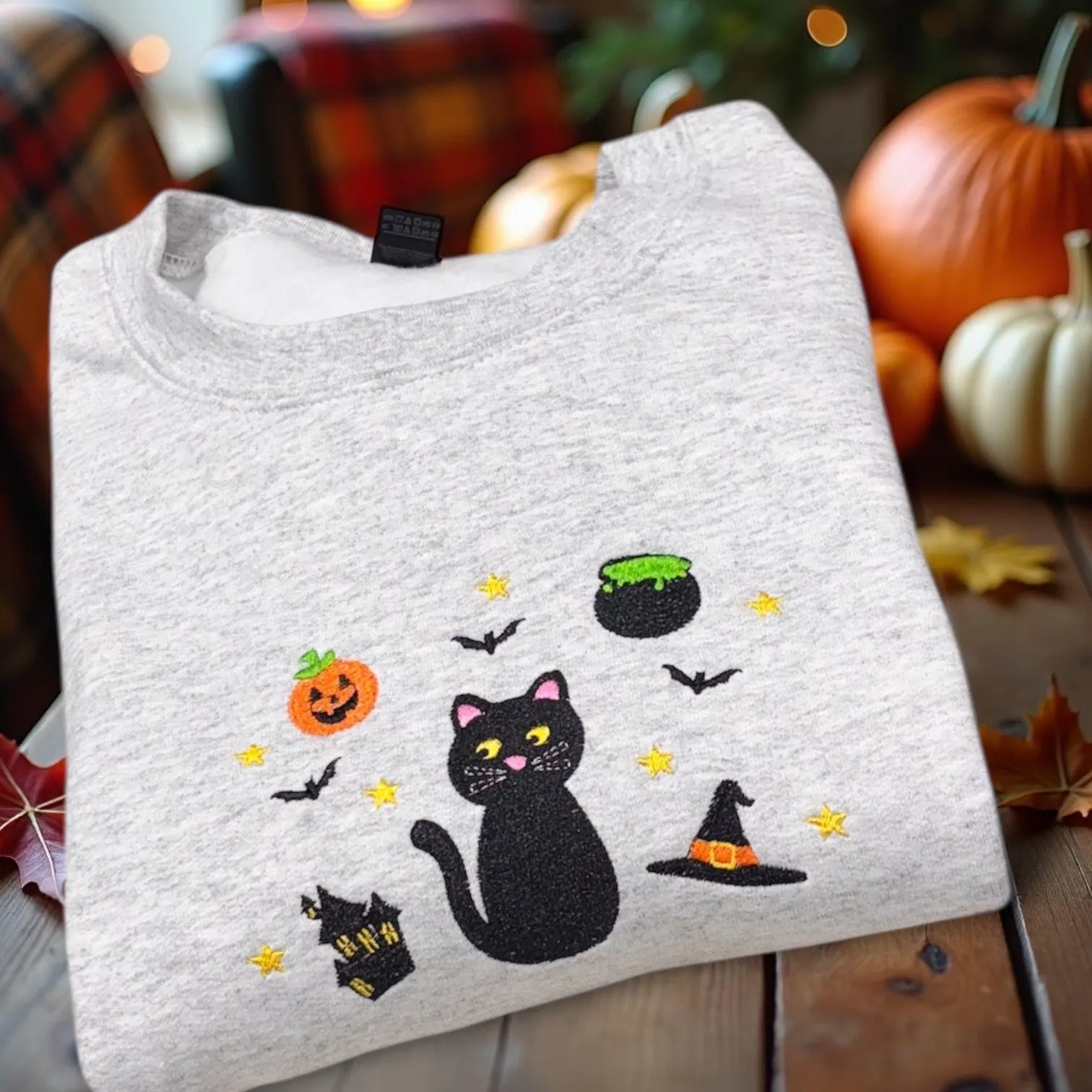Halloween Cat, Spooky Icon Embroidered Sweatshirt Or Hoodie. - Image 2