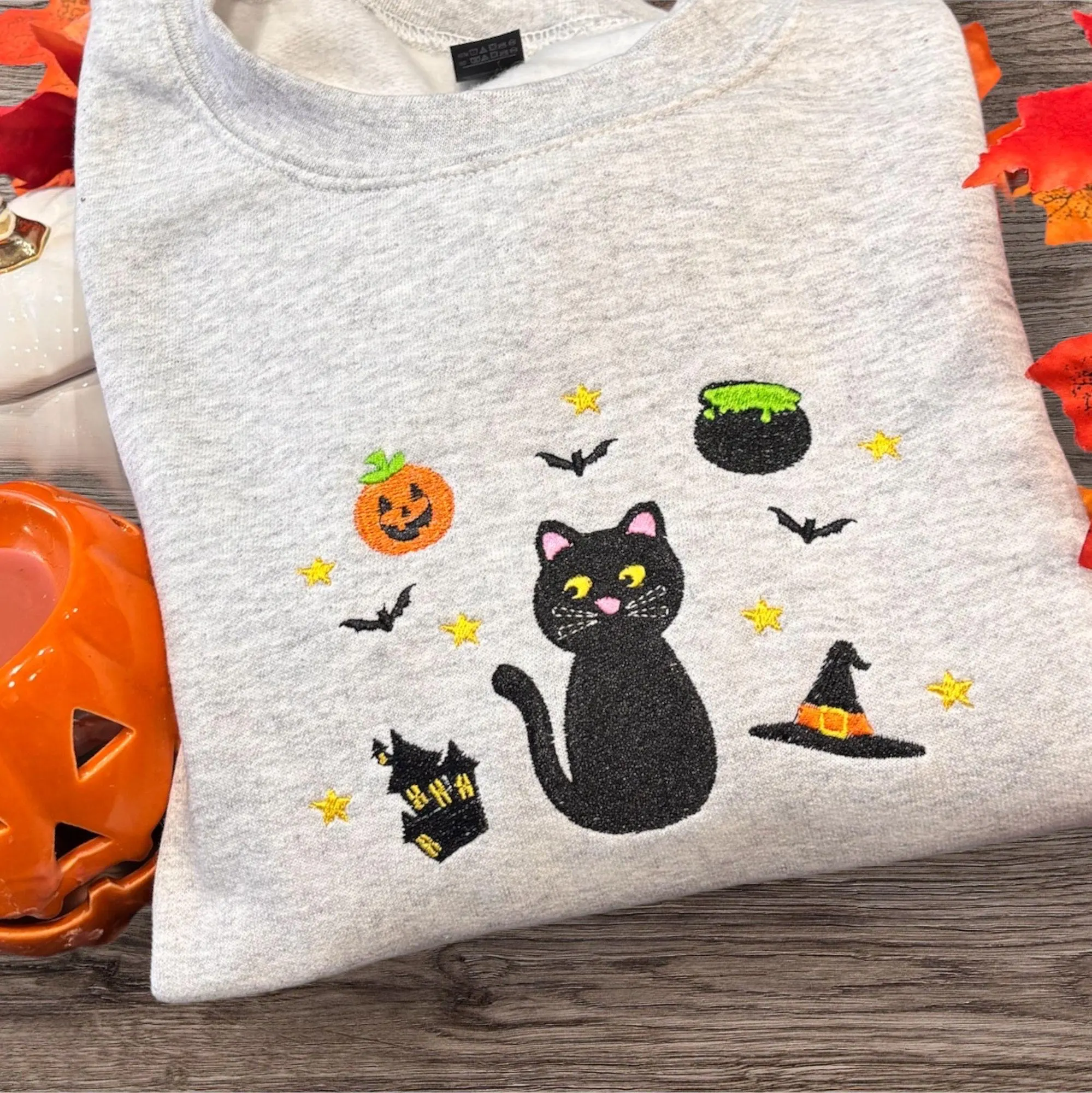 Halloween Cat, Spooky Icon Embroidered Sweatshirt Or Hoodie. - Image 3