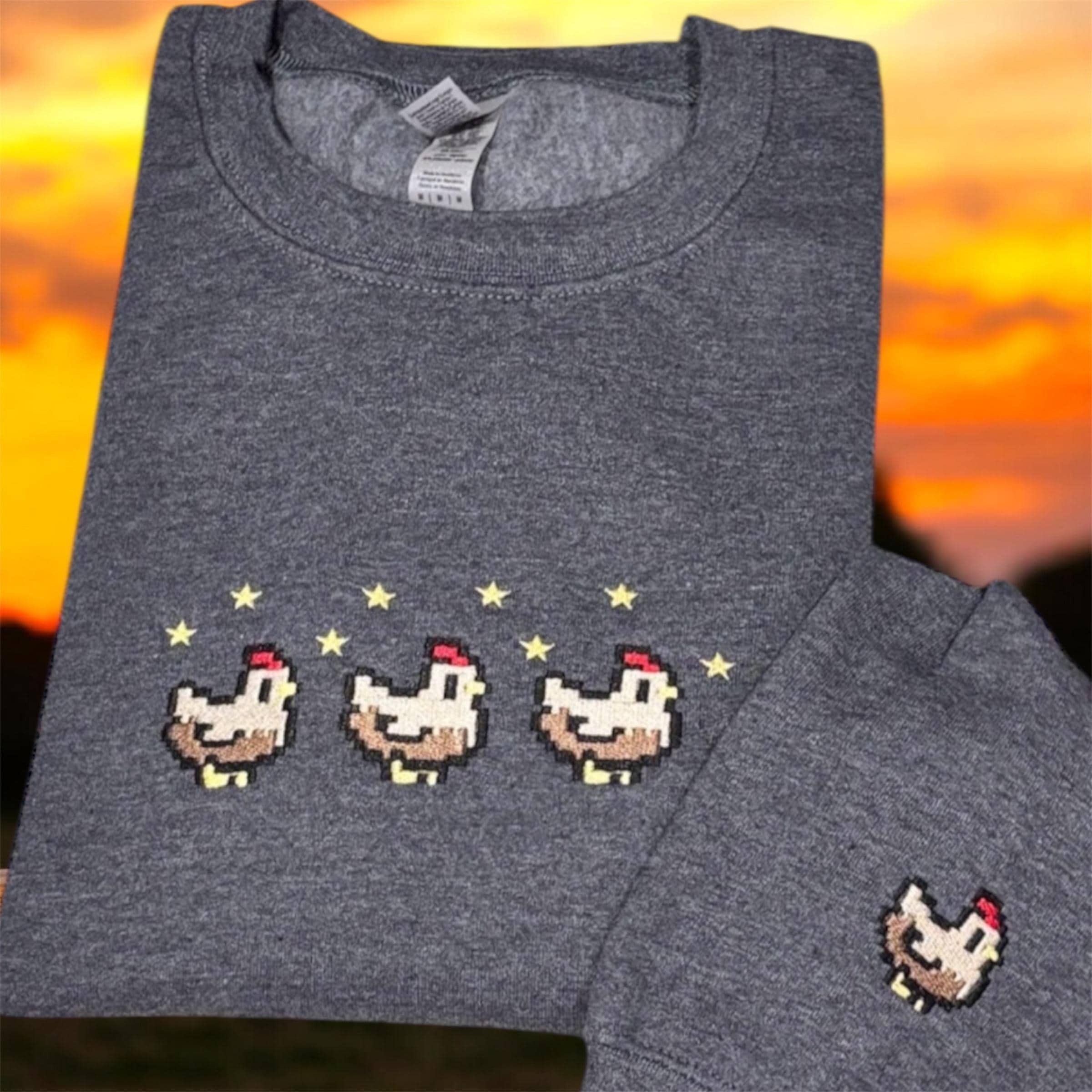 Embroidered row of chickens sweatshirt or hoodie. - Image 5