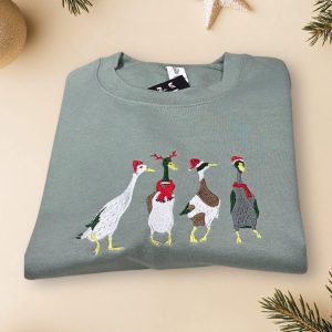 Embroidered Christmas Ducks Sweatshirt Or Hoodie.