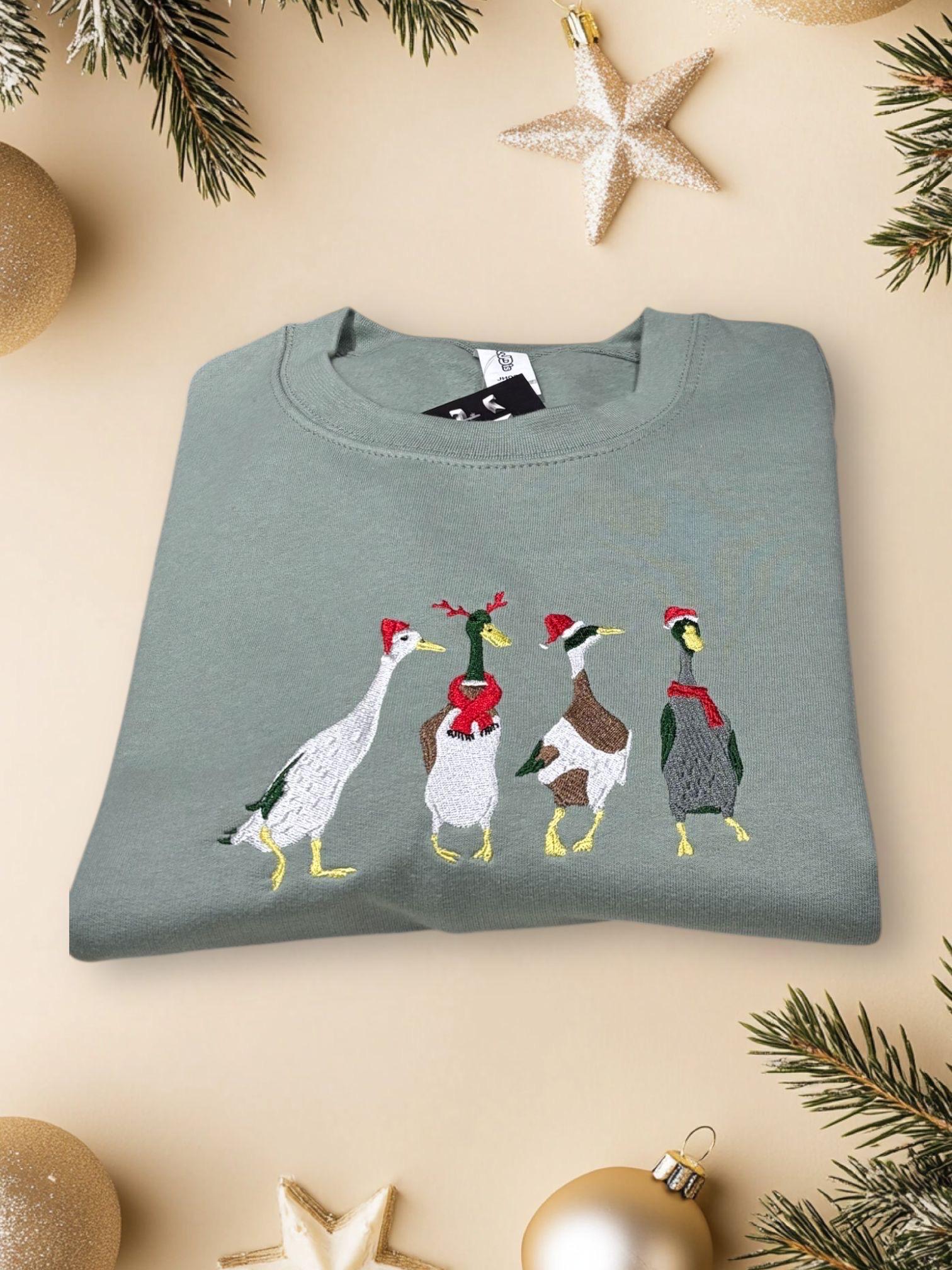 Embroidered Christmas Ducks Sweatshirt Or Hoodie.