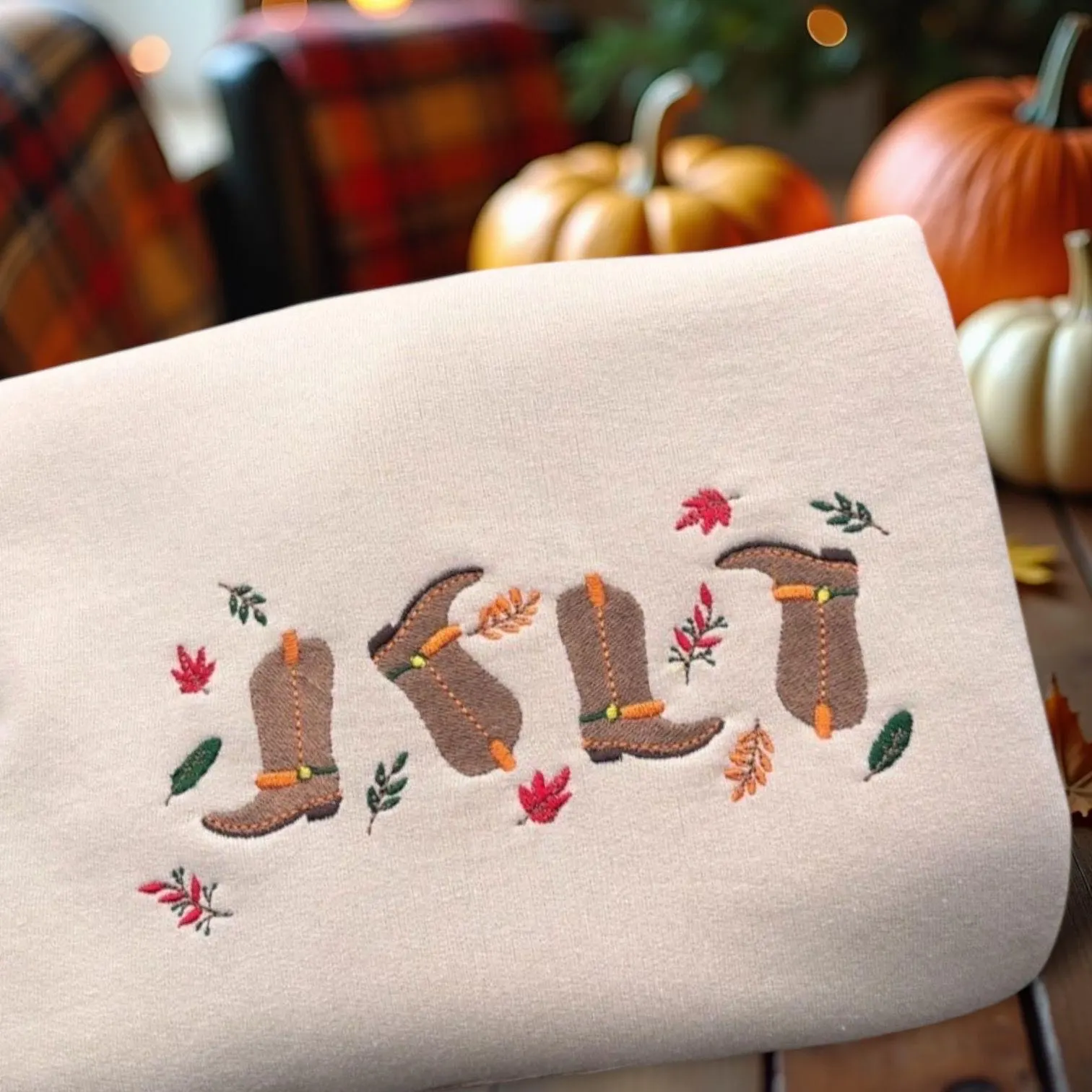 Embroidered Cowboy Boots Sweatshirt: Autumn Western Style - Image 3