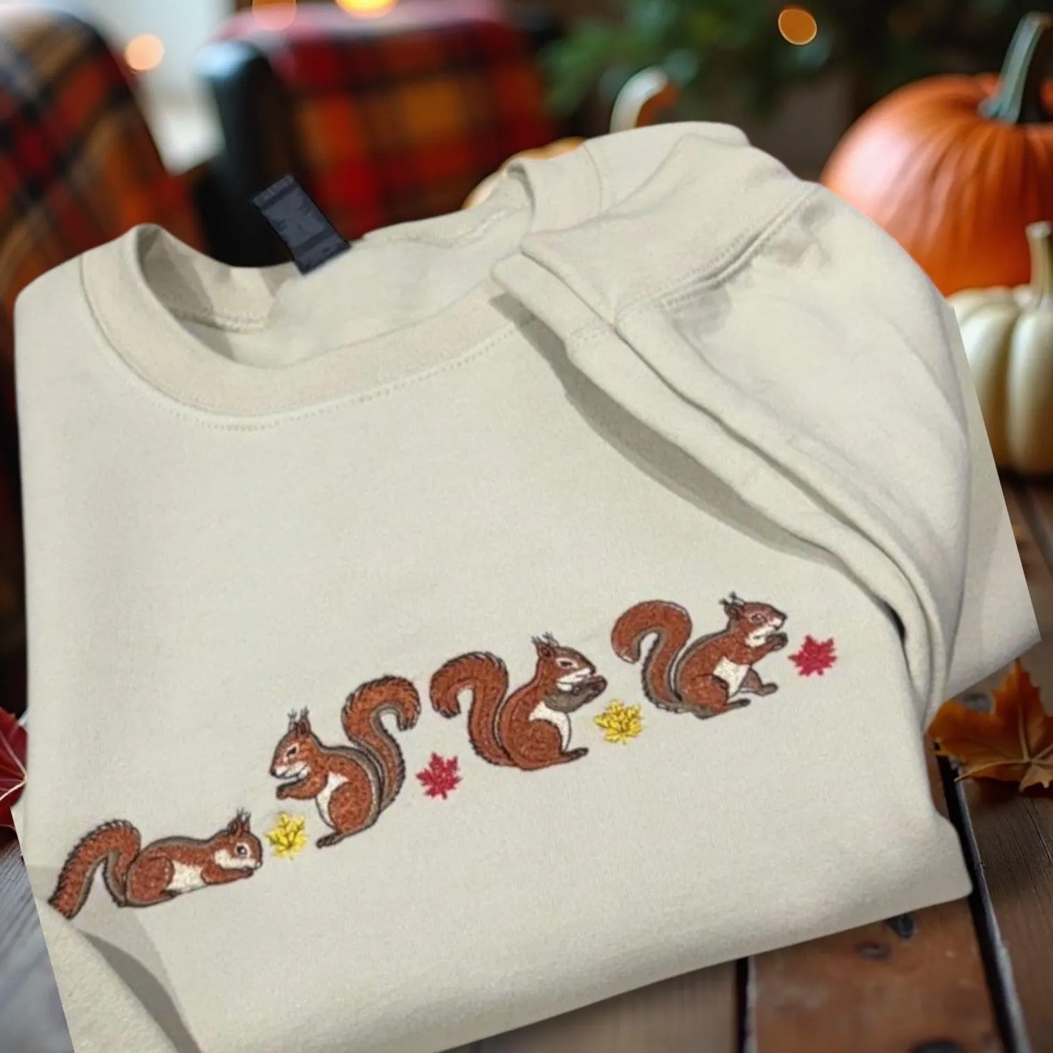 Autumn/fall Squirrel Embroidered Sweatshirt or hoodie. - Image 2