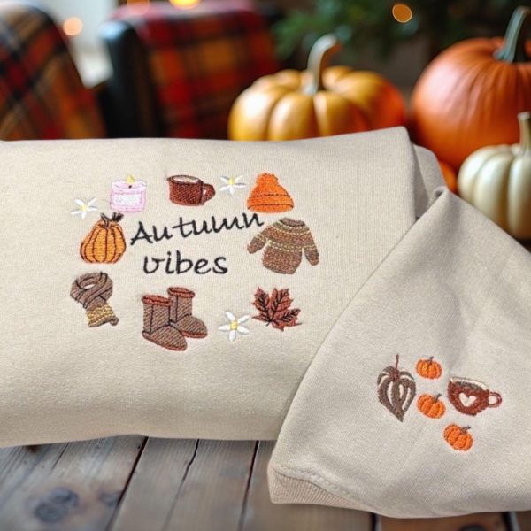 Embroidered Autumn Sweatshirt: Cozy Fall Vibes Jumper - Image 3