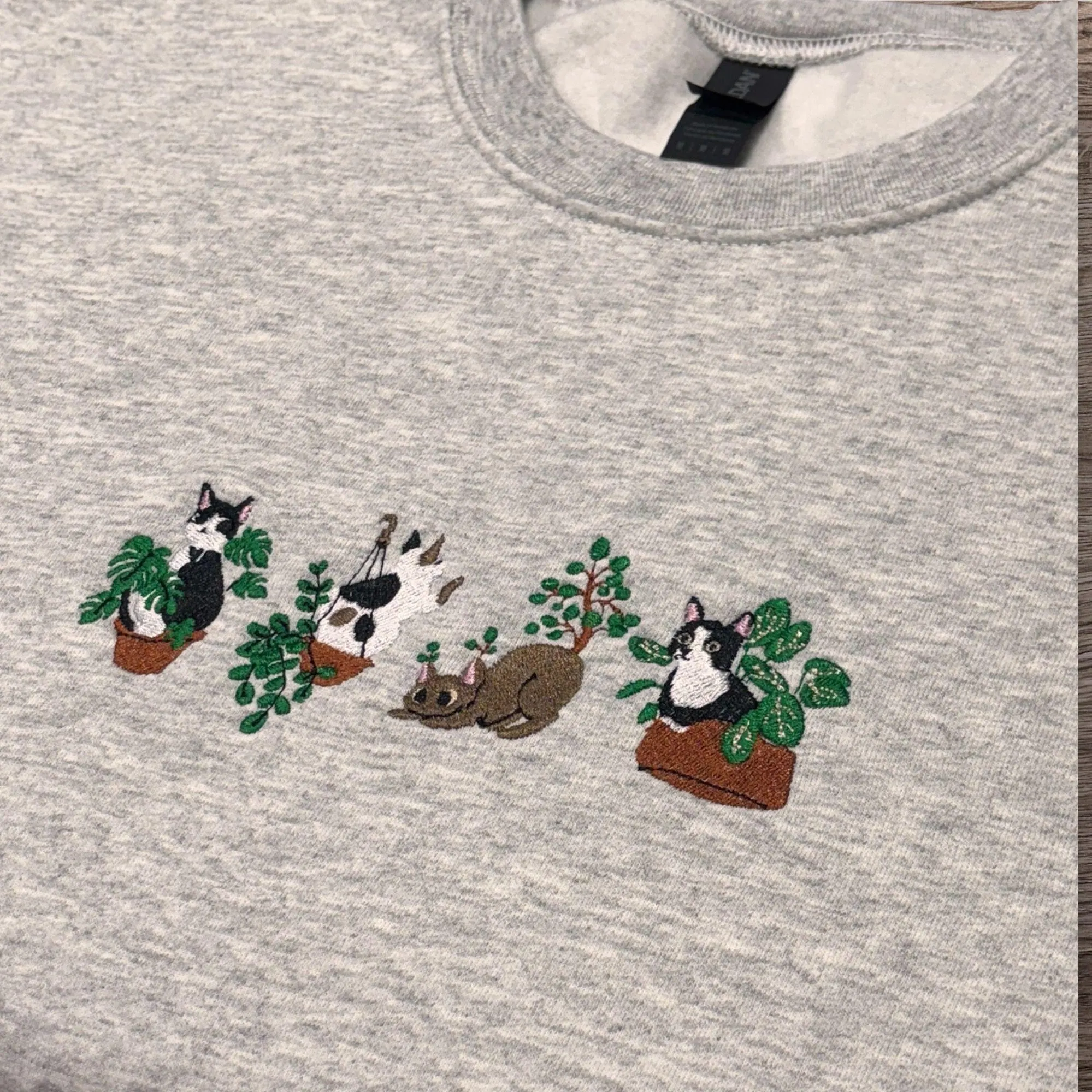 Embroidered cute cat sweatshirt or hoodie. Kitten clothing, animal clothes, gift for cat lovers, pussy cat hoodie. - Image 4