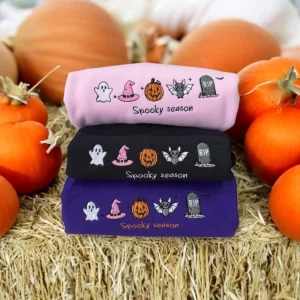 Embroidered Halloween Icon Sweatshirt or Hoodie: Optional Sleeve Detail