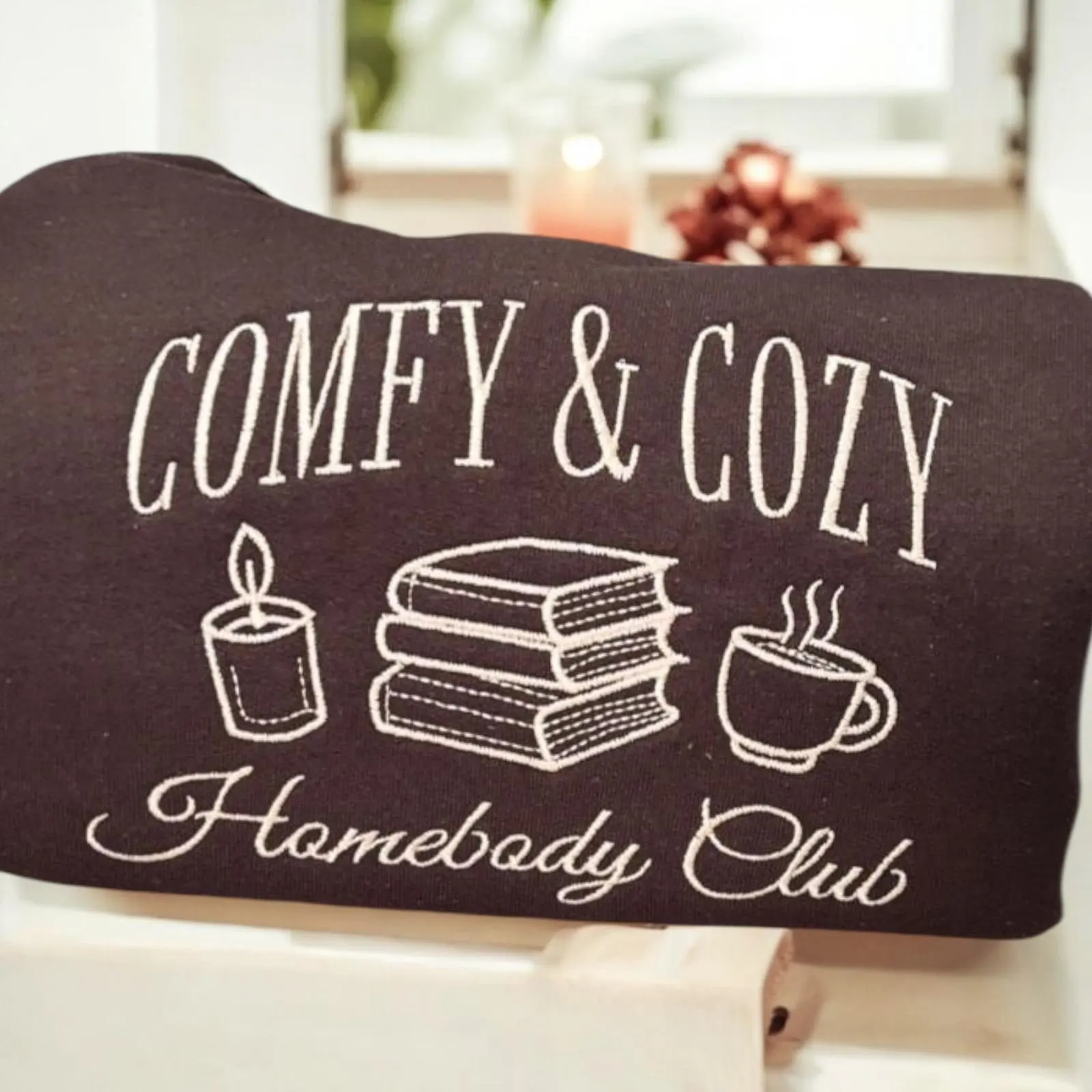 Embroidered Homebody Club Sweatshirt: Cozy Bookworm Jumper - Image 3