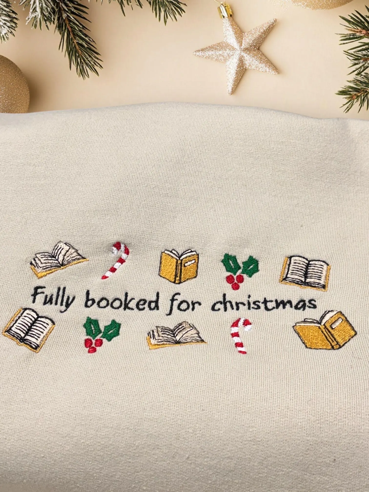 Fully Booked For Christmas, Embroidered Sweatshirt Or Hoodie. Reading hoodie, Bookish Christmas Gift. - Image 4