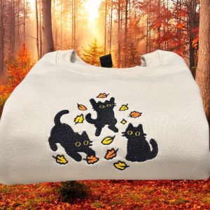 Autumn Cats Embroidered Sweatshirt Or Hoodie.