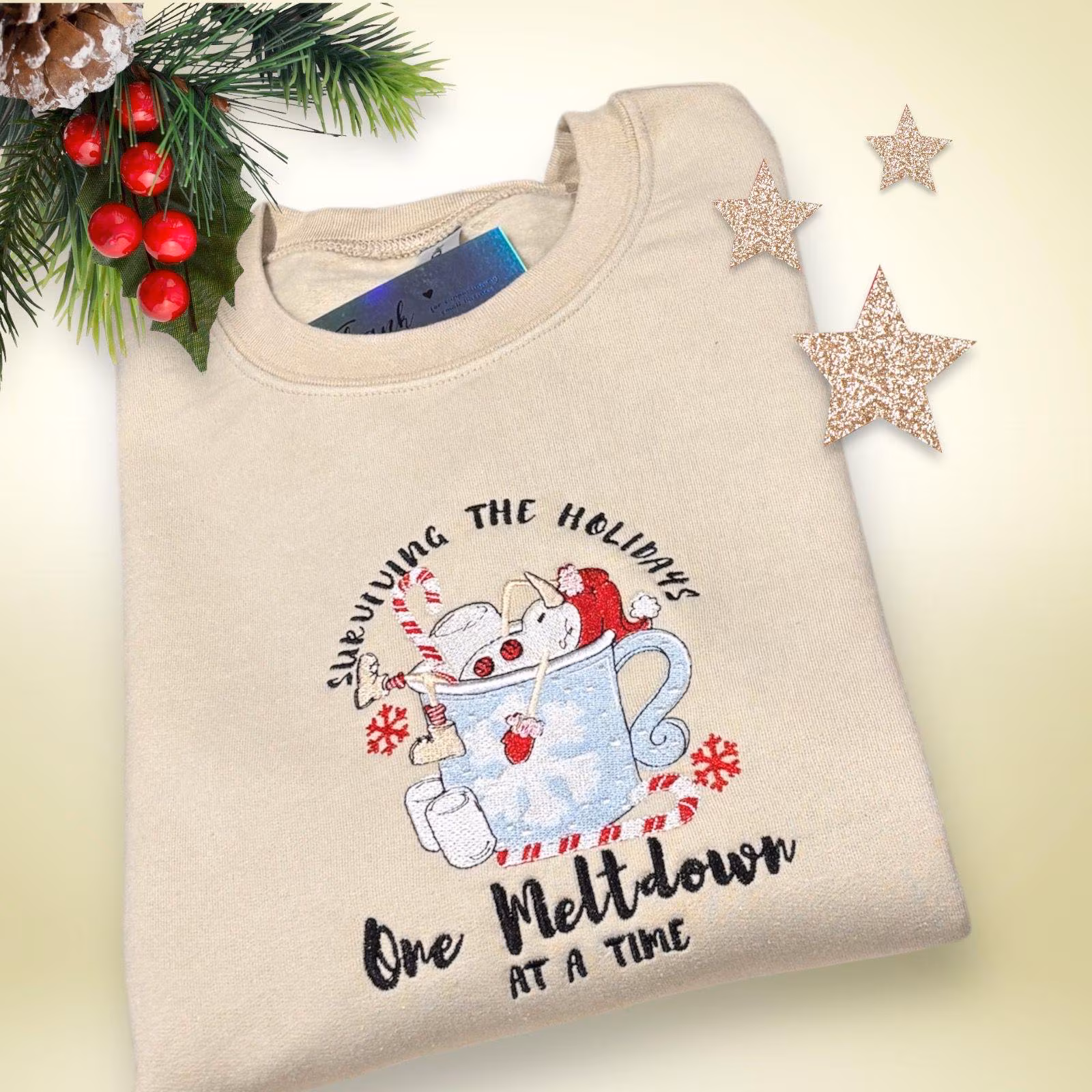 Embroidered Snowman Christmas Sweatshirt: Unisex Holiday Jumper - Image 3