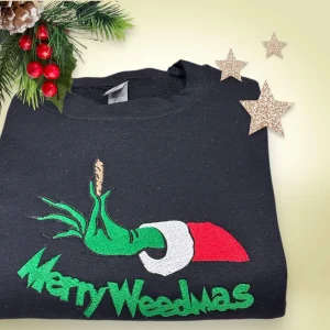 Embroidered Merry Weedmas Christmas Sweatshirt: Funny Festive Jumper