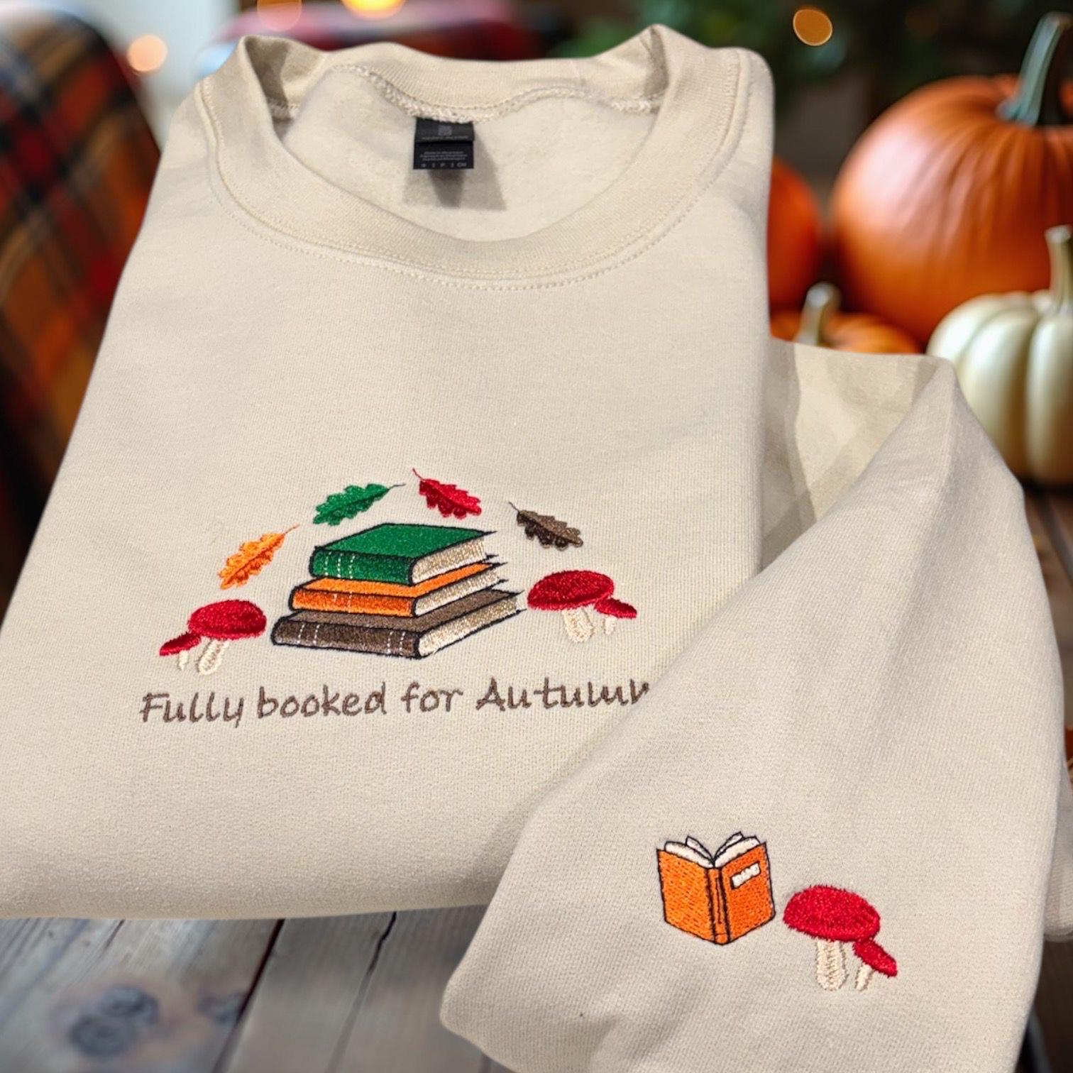 Embroidered Fully Booked For Autumn/Fall Sweatshirt: Cosy Crew Neck Jumper