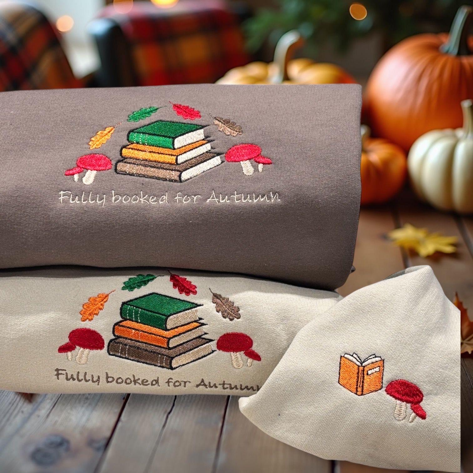 Embroidered Fully Booked For Autumn/Fall Sweatshirt: Cosy Crew Neck Jumper - Image 4