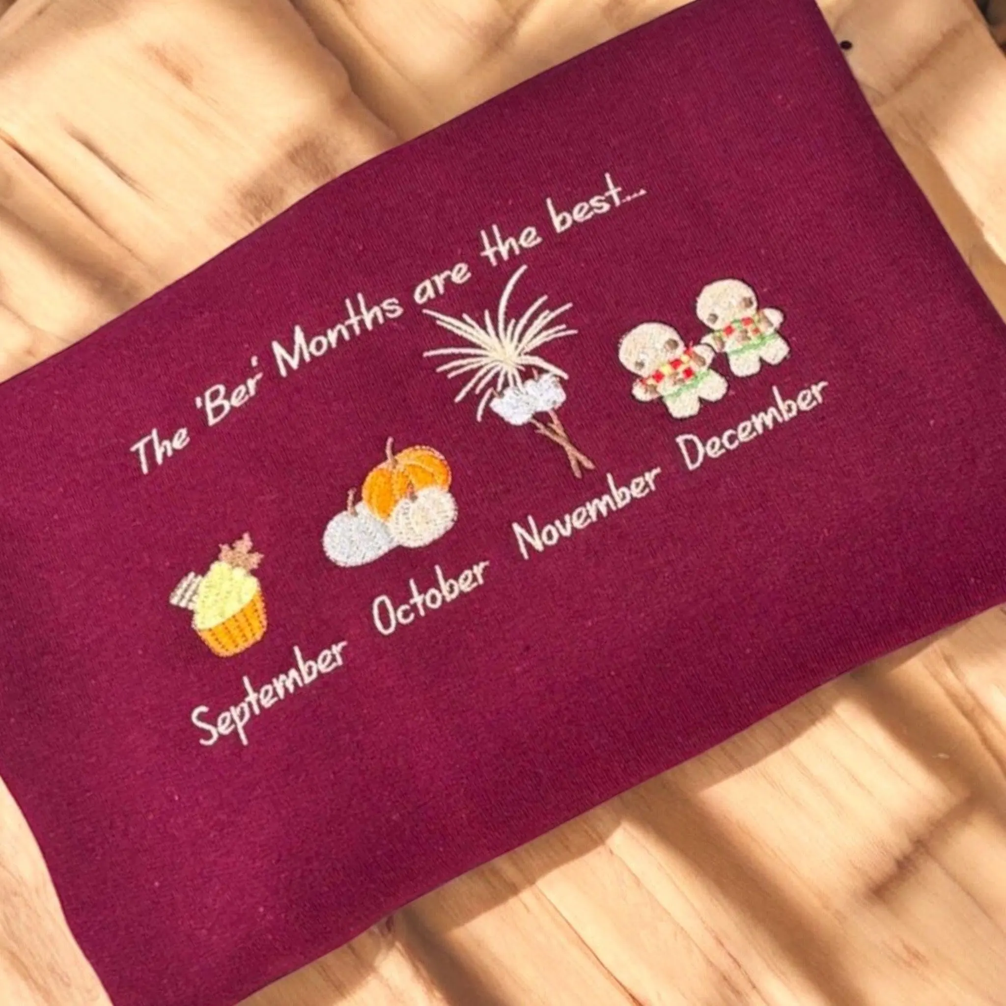 Embroidered 'Ber Months' Sweatshirt: Autumn Leaves Season Jumper - Image 5