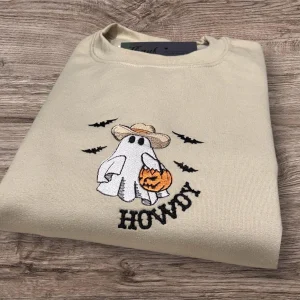 Embroidered Cowboy Ghost Sweatshirt or Hoodie: Western Halloween